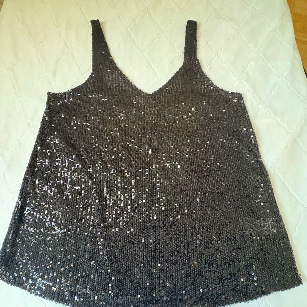 Sequin Embellished Black Tank Top